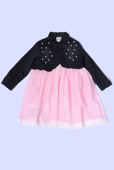 KIZ ÇOCUK KOT CEKETLİ ELBİSE FIRFIRLI DANTELLİ TAŞ İŞLEMELİ F19 - Resim 4