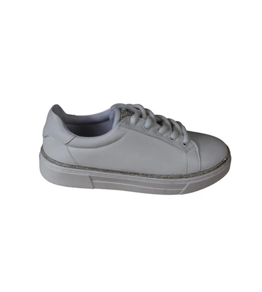 YAZKIŞ Kadın Siyah beyaz Cilt Yanları ve Dilleri Taşlı Sneaker Spor Ayakkabı - 6