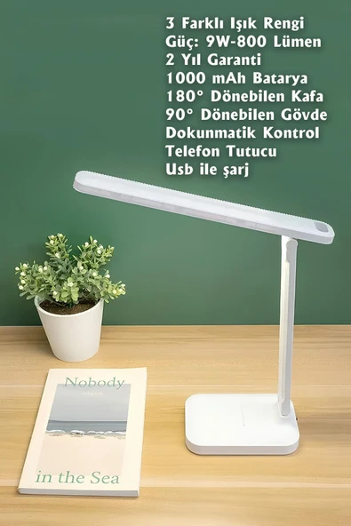 Şarjlı Masa ve Gece Lambası 3 Farklı Işık Rengi Kitap Okuma Lambası 1000 mAh Batarya - 3