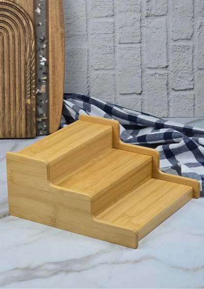 Bambu Kavanoz Standı - Mutfak Baharatlık Tuzluk Rafı - 24 CM