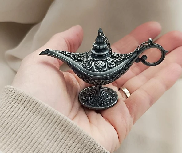 Alaaddin Sihirli Lamba Genie Lamp İbrik Biblo Dekorasyon Küçük Boy Gri - 2