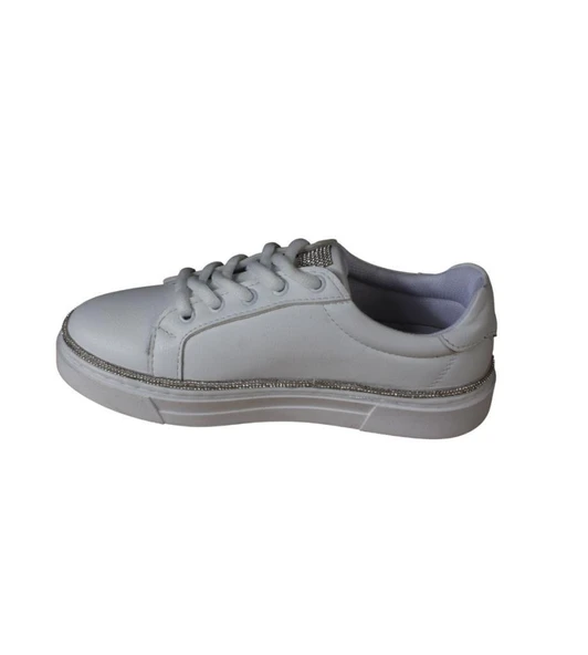 YAZKIŞ Kadın Siyah beyaz Cilt Yanları ve Dilleri Taşlı Sneaker Spor Ayakkabı - 8