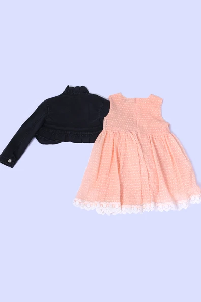 KIZ ÇOCUK KOT CEKETLİ ELBİSE FIRFIRLI DANTELLİ TAŞ İŞLEMELİ F19 - Resim 9