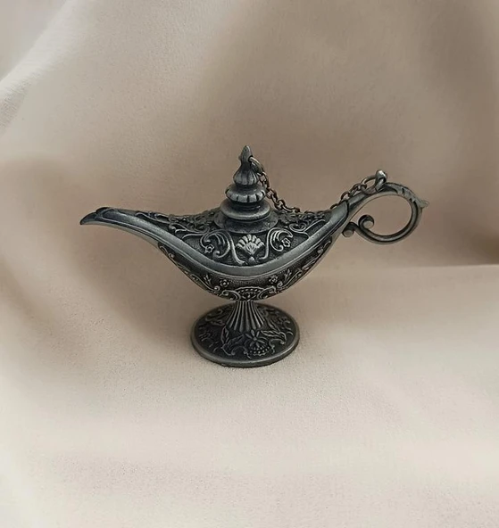 Alaaddin Sihirli Lamba Genie Lamp İbrik Biblo Dekorasyon Küçük Boy Gri