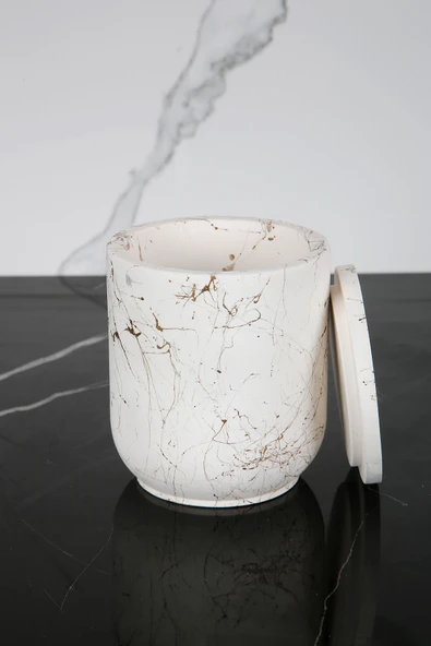 Mermer Desenli Beton Pamukluk Kapaklı Kutu Dekoratif Kutu