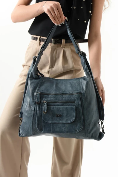Suni Deri Sırt Çantası Mavi (Model: 571-13-13M)