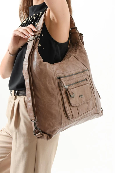 571 collections Suni Deri Sırt Çantası Vizon (Model: 571-13-13M) - Resim 2