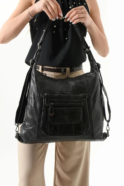 Suni Deri Sırt Çantası Siyah (Model: 571-13-13M)