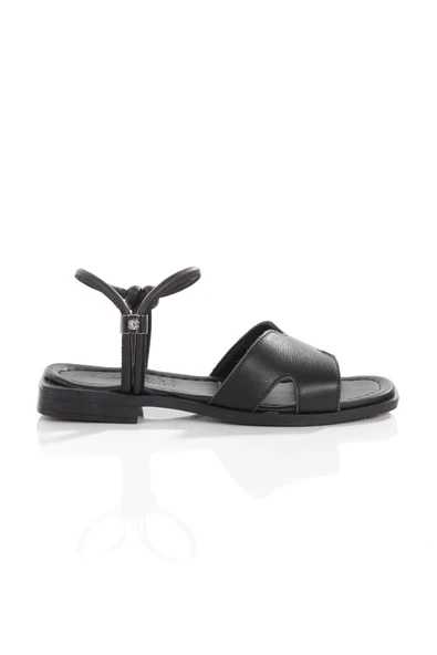 MİA028-3013 Hakiki Deri Kadın Günlük Ortopedik SİYAH Tatil Sandaleti - Resim 4