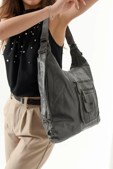 571 collections Suni Deri Sırt Çantası Gri (Model: 571-13-13M) - Resim 2