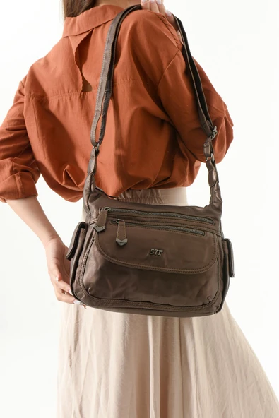 Suni Deri Omuz Çantası Bronz (Model: 571-13-10L) - 2
