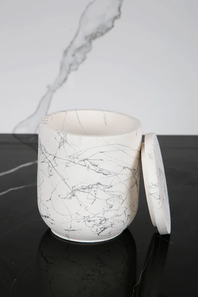 Mermer Desenli Beton Pamukluk Kapaklı Kutu Dekoratif Kutu