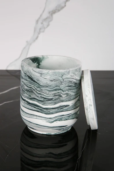 Mermer Desenli Beton Pamukluk Kapaklı Kutu Dekoratif Kutu