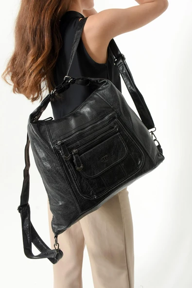 571 collections Suni Deri Sırt Çantası Siyah (Model: 571-13-13M) - Resim 3