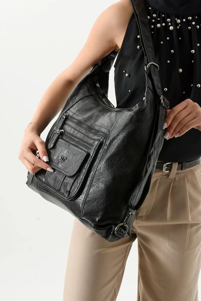 571 collections Suni Deri Sırt Çantası Siyah (Model: 571-13-13M) - Resim 2