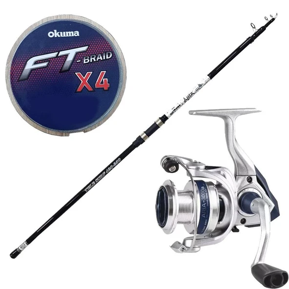 YekOutdoor Okuma Surf Kamışı Seti Okuma Aria Tele Surf 3,90 cm 100-200 gr Surf Kamışı&Okuma ARIA-5000a 1BB Olta Makinesi
