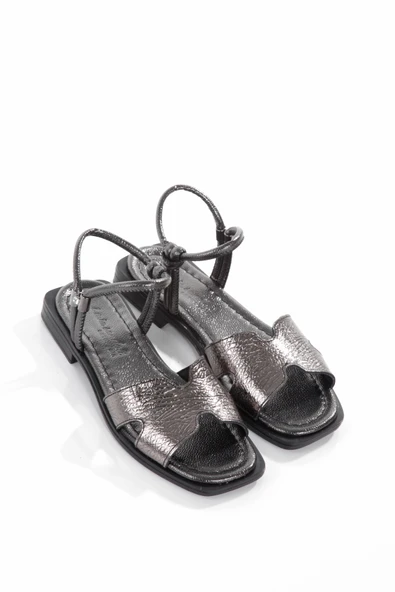 MİA028-3013 Hakiki Deri Kadın Günlük Ortopedik PLATİN Tatil Sandaleti - Resim 3