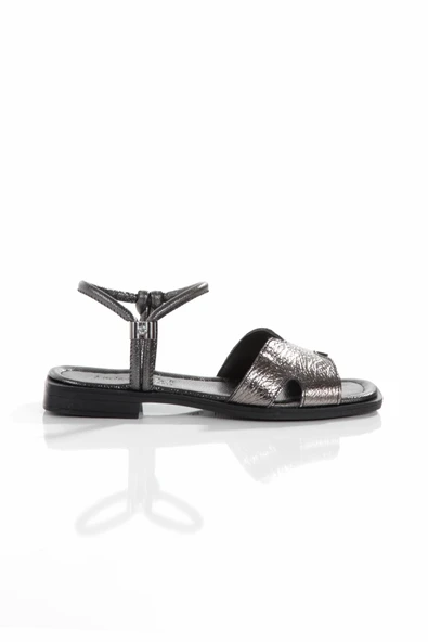 MİA028-3013 Hakiki Deri Kadın Günlük Ortopedik PLATİN Tatil Sandaleti - Resim 4