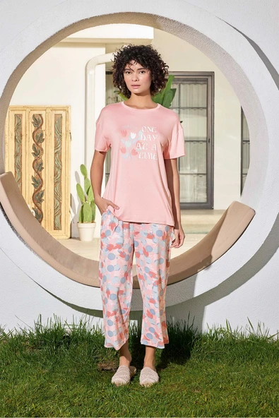 Aydoğan Kadın Azer ONE DAY Viskon Penye Çay Gülü Kapri Takım 0293