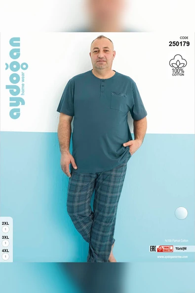 Aydoğan Erkek Dinç Büyük Beden Kısa Kol Viridian Pijama Takım 0179 - 2