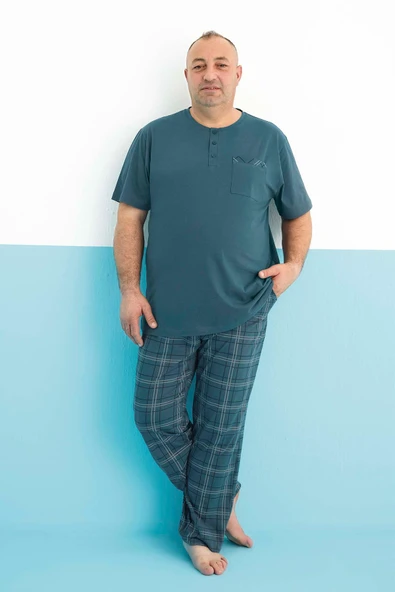 Aydoğan Erkek Dinç Büyük Beden Kısa Kol Viridian Pijama Takım 0179