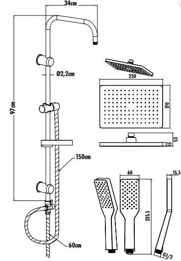 Creavit Sh630sm Sharp 2'li Duş Seti Takımı Mat Siyah - Resim 2