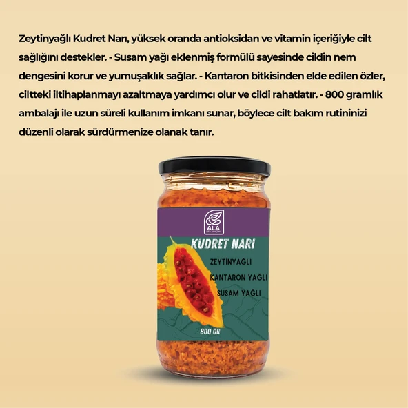 Zeytinyağlı Kudret Narı (Kantaron- Susam Yağı ilaveli) - 800gr - 2