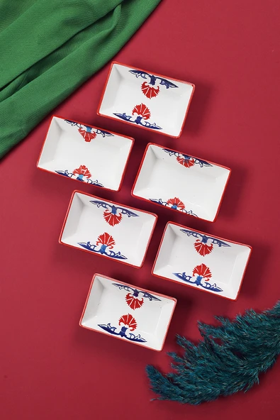 Piatti Naturali 6 adet Çerezlik Çini Desen Handmade Sunumluk Reçellik Sosluk Kahvaltılık Çerez İkram Seti