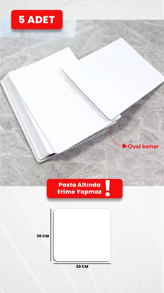 20x20 cm Beyaz MDF Pasta Altlığı - 3mm Dayanıklı Pasta Tabanı (5 Adet)