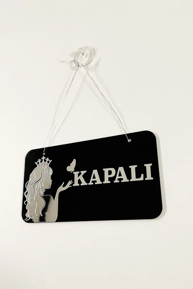 AÇIK/ KAPALI Kapı Tabelası - Kuaförler ve Güzellik Merkezleri için - Gümüş Aynalı Pleksi - 4