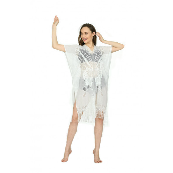 Pareo Nefes Alabilen Şık ve Rahat Bikini ve Mayo Üstü Kıyafet - Kelebek Desen