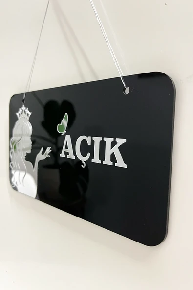 AÇIK/ KAPALI Kapı Tabelası - Kuaförler ve Güzellik Merkezleri için - Gümüş Aynalı Pleksi - 2