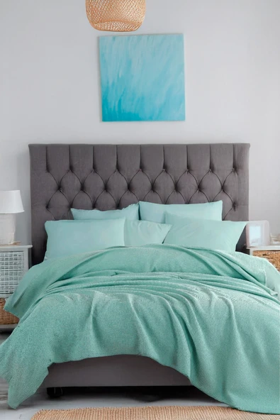 Upstyle Ecocel Pike Örtü Çift Kişilik 200x230cm Karde Mint Yeşili
