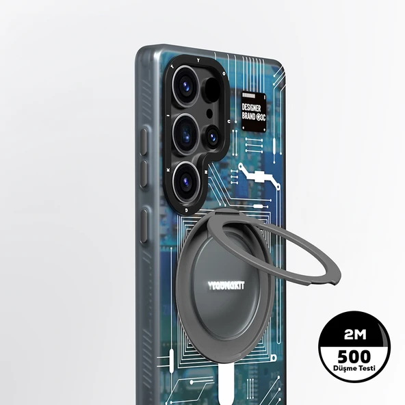 Galaxy S25 Ultra Kılıf M-safe Şarj Özellikli Youngkit 360° Standlı Technology Serisi Kapak - 8