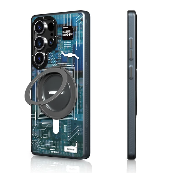 Galaxy S25 Ultra Kılıf M-safe Şarj Özellikli Youngkit 360° Standlı Technology Serisi Kapak - 7