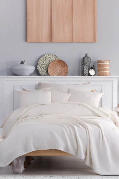 Upstyle Ecocel Pike Örtü Çift Kişilik 200x230cm Karde Krem
