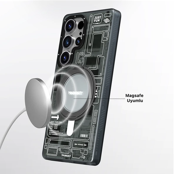 Galaxy S25 Ultra Kılıf M-safe Şarj Özellikli Youngkit 360° Standlı Technology Serisi Kapak - 4