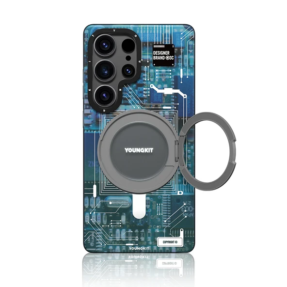 Galaxy S25 Ultra Kılıf M-safe Şarj Özellikli Youngkit 360° Standlı Technology Serisi Kapak - 6
