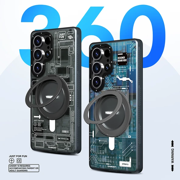 Galaxy S25 Ultra Kılıf M-safe Şarj Özellikli Youngkit 360° Standlı Technology Serisi Kapak - 10