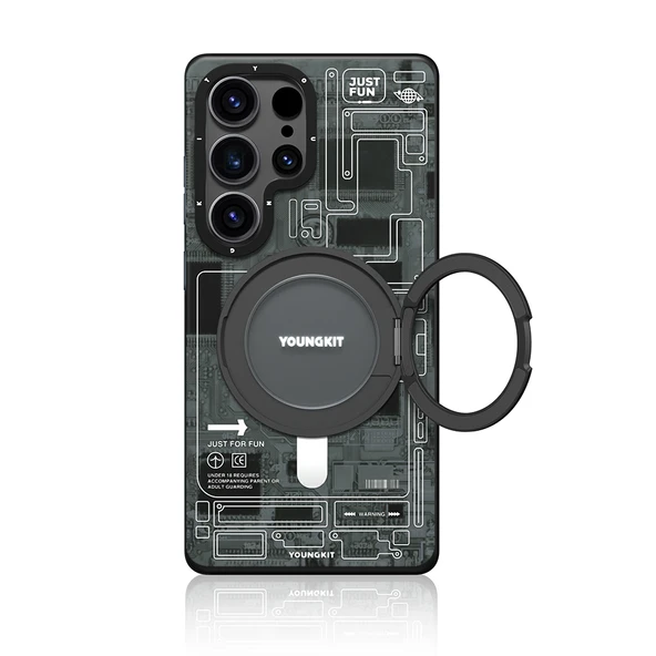 Galaxy S25 Ultra Kılıf M-safe Şarj Özellikli Youngkit 360° Standlı Technology Serisi Kapak - 5