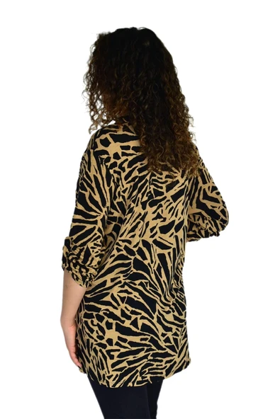 Kadın Büyük Beden Leopar Desen Viskon Bluz BGL-ST04256 - Resim 5