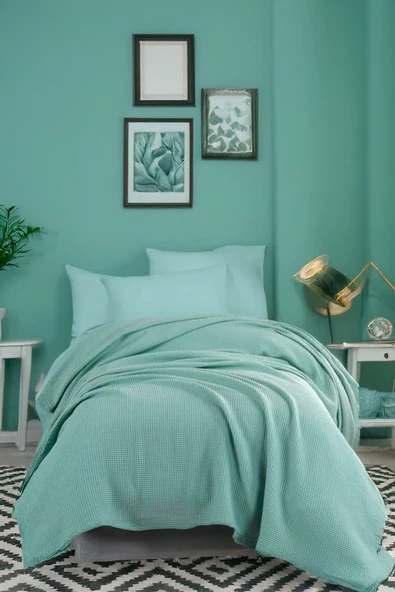 Upstyle Ecocel Pike Örtü Tek Kişilik 160x230cm Karde Mint Yeşili