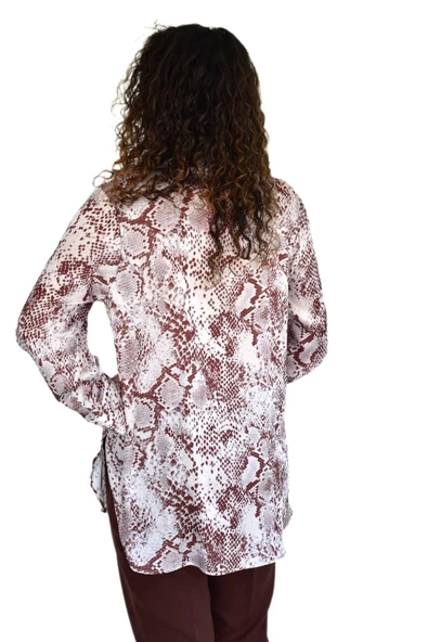 Kadın Leopar Desen Şifon Gömlek BGL-ST04235 - Resim 9