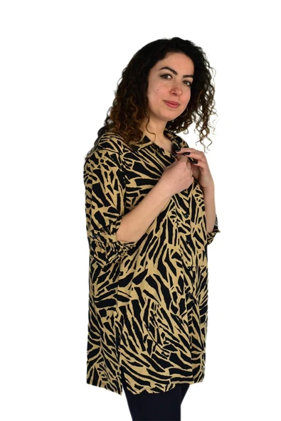 Kadın Büyük Beden Leopar Desen Viskon Bluz BGL-ST04256 - Resim 4