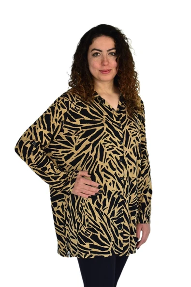 Kadın Büyük Beden Leopar Desen Viskon Bluz BGL-ST04256 - Resim 6
