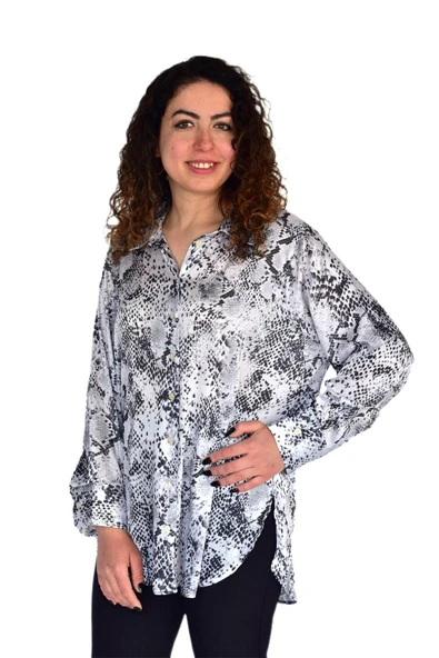 Kadın Leopar Desen Şifon Gömlek BGL-ST04235 - Resim 4