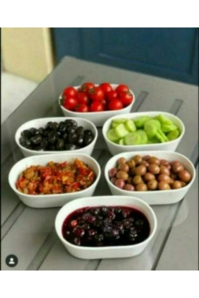 6 Adet Oval Çerezlik/Kahvaltılık Sunum Tabağı Seti - Beyaz 15x8 cm Trilla - 2