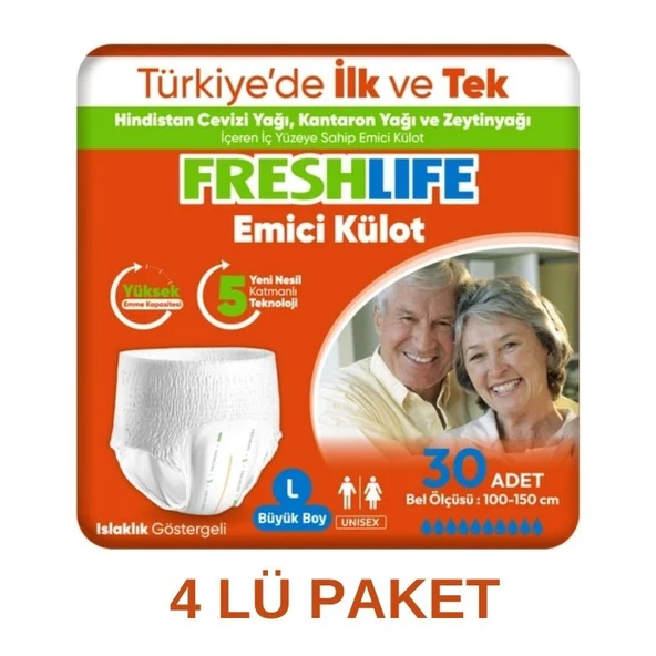 FreshLife Emici Külot Hasta Bezi Large - Büyük - L 120 Adet (4PKX30)