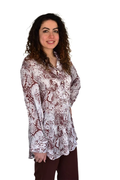 Kadın Leopar Desen Şifon Gömlek BGL-ST04235 - Resim 6