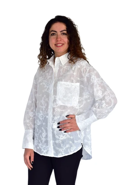 Kadın Yazlık Otantik Çiçekli Gömlek BGL-ST04249 - Resim 3